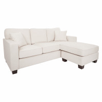 OSP Home Furnishings RSL55-SK52 Russell Sectional in Ivory fabric with 2 Pillows and Coffee Finished Legs